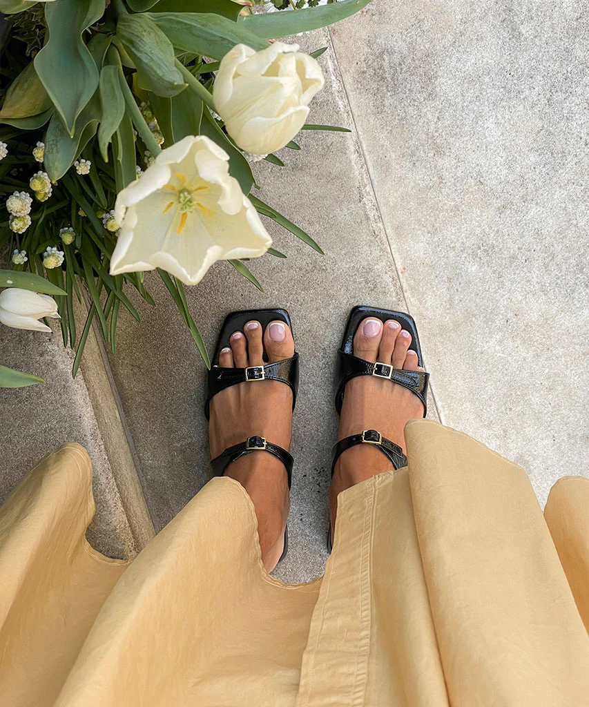 LAVERN SANDALS MIDNIGHT CRINKLE PATENT 19 LAVERN SANDALS MIDNIGHT CRINKLE PATENT