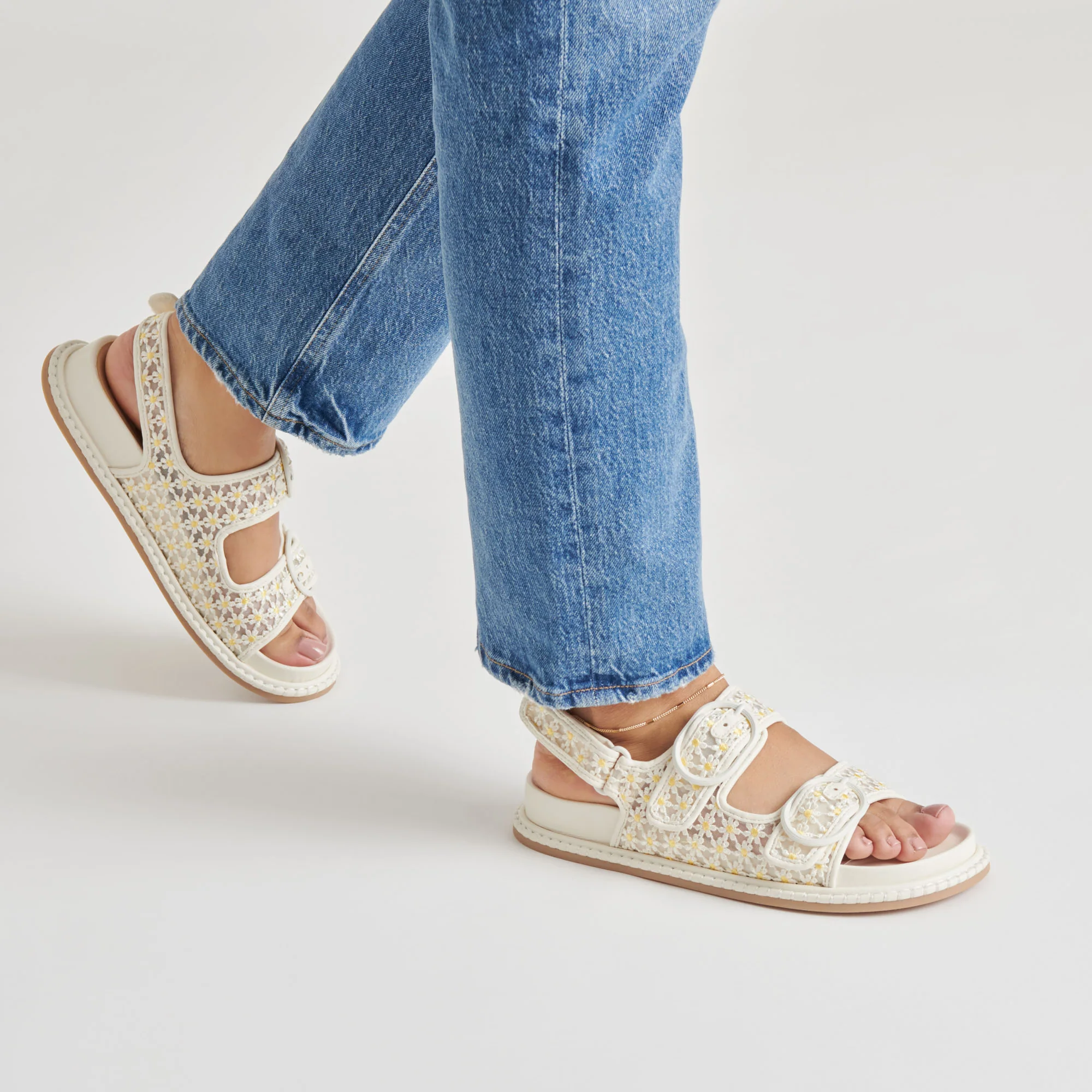 STUART FLORAL SANDALS WHITE YELLOW FLORAL MESH 13 STUART FLORAL SANDALS WHITE YELLOW FLORAL MESH
