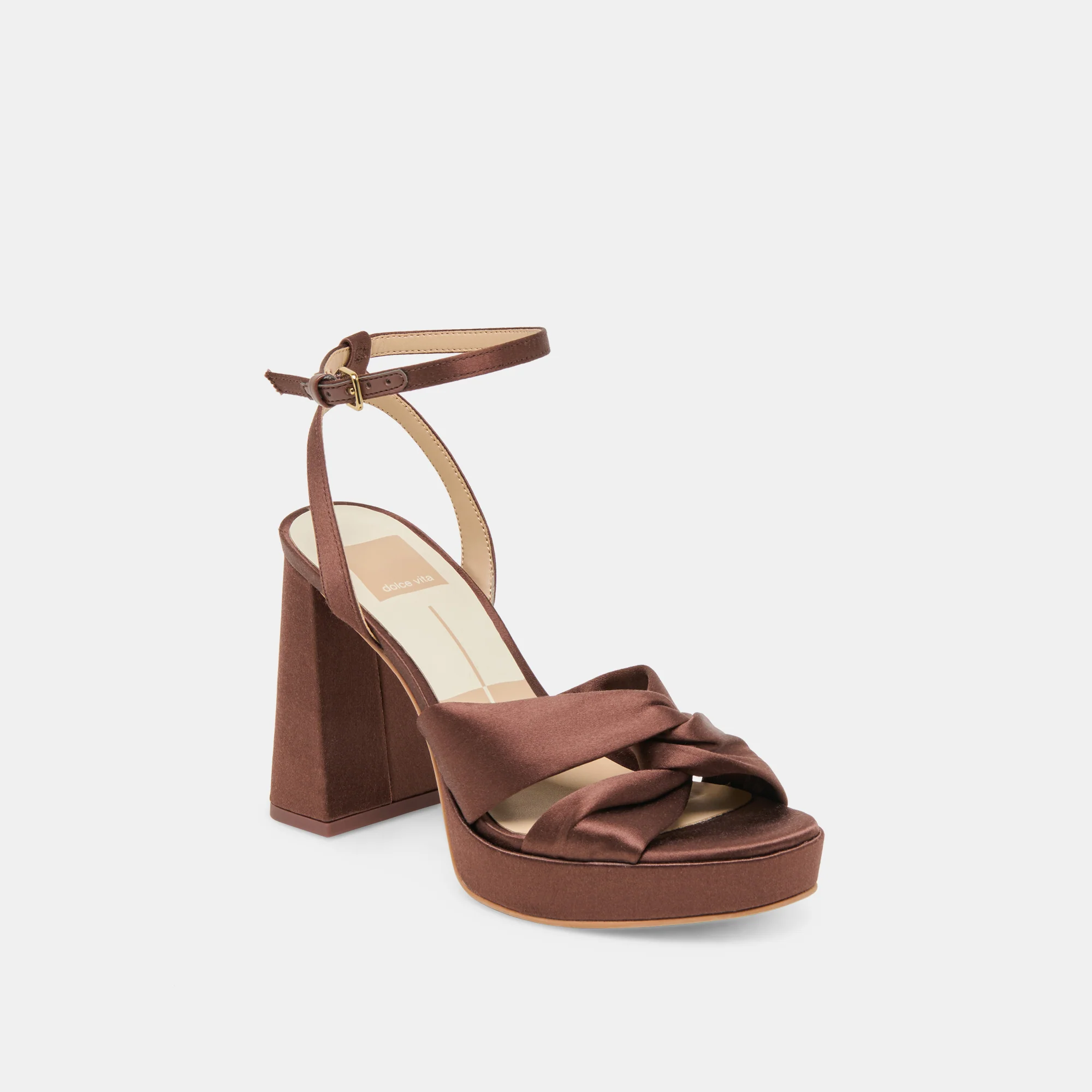 PARLO HEELS MID BROWN SATIN 14 PARLO HEELS MID BROWN SATIN