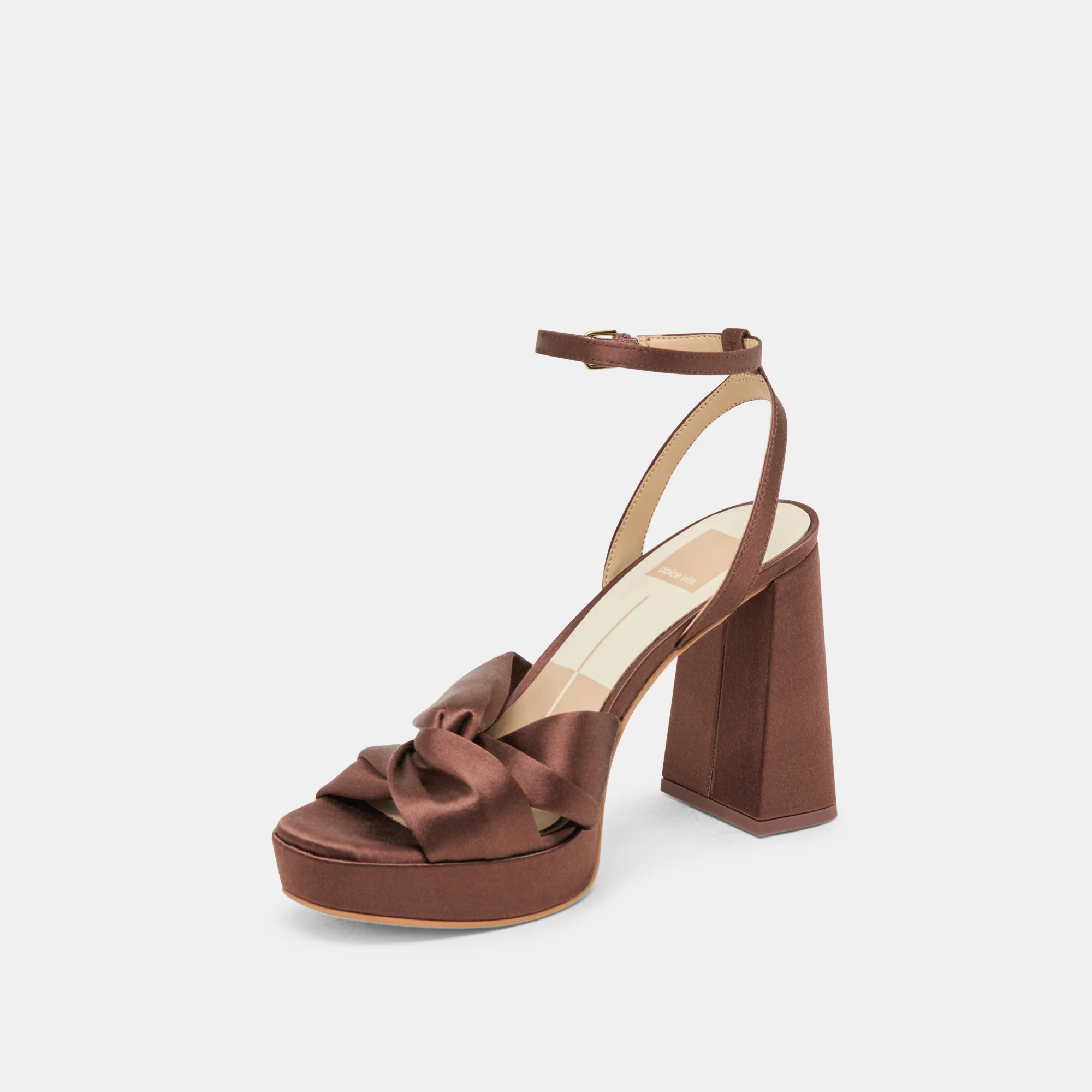 PARLO HEELS MID BROWN SATIN 17 PARLO HEELS MID BROWN SATIN