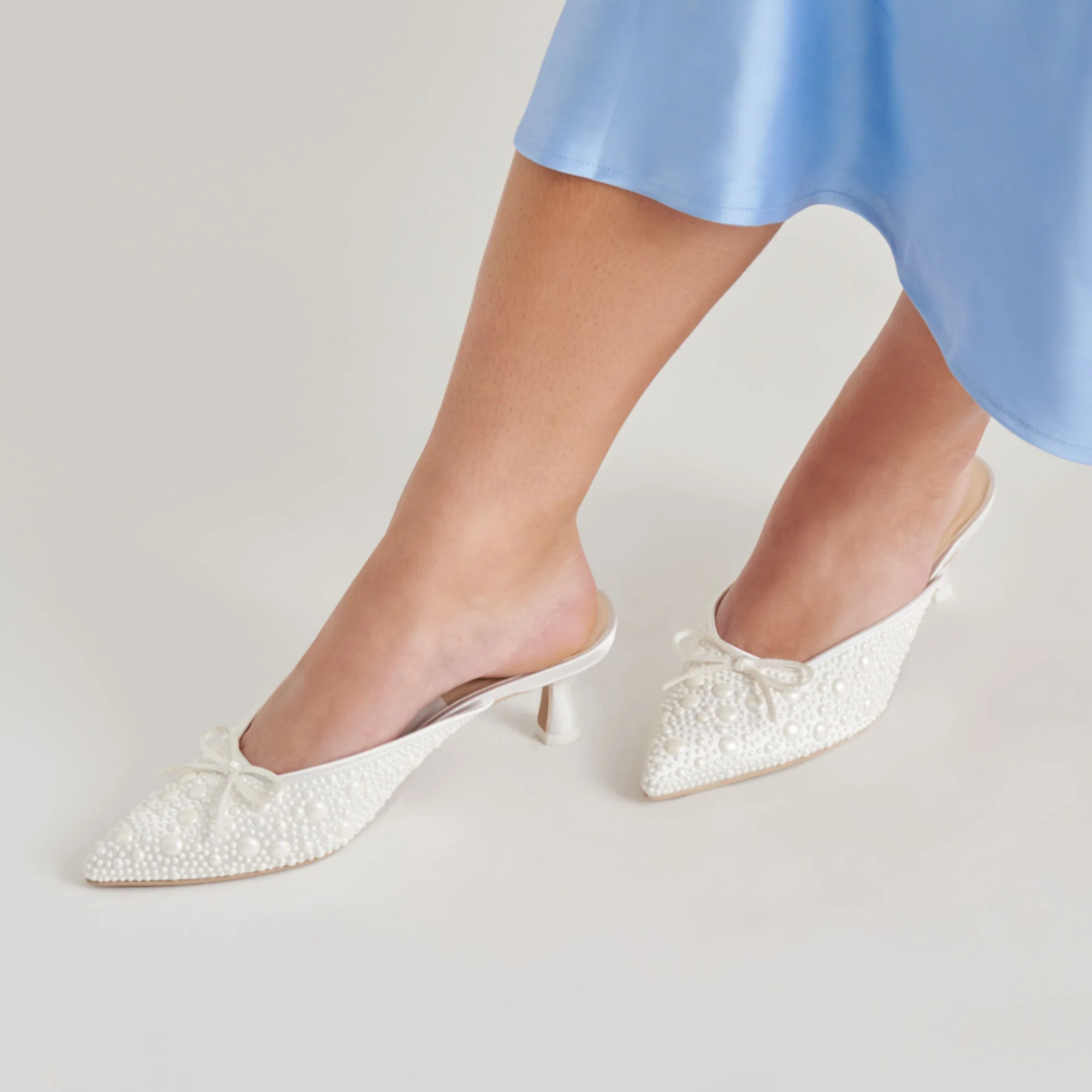 CLAYTN PEARL HEELS TRUE WHITE SATIN 18 CLAYTN PEARL HEELS TRUE WHITE SATIN