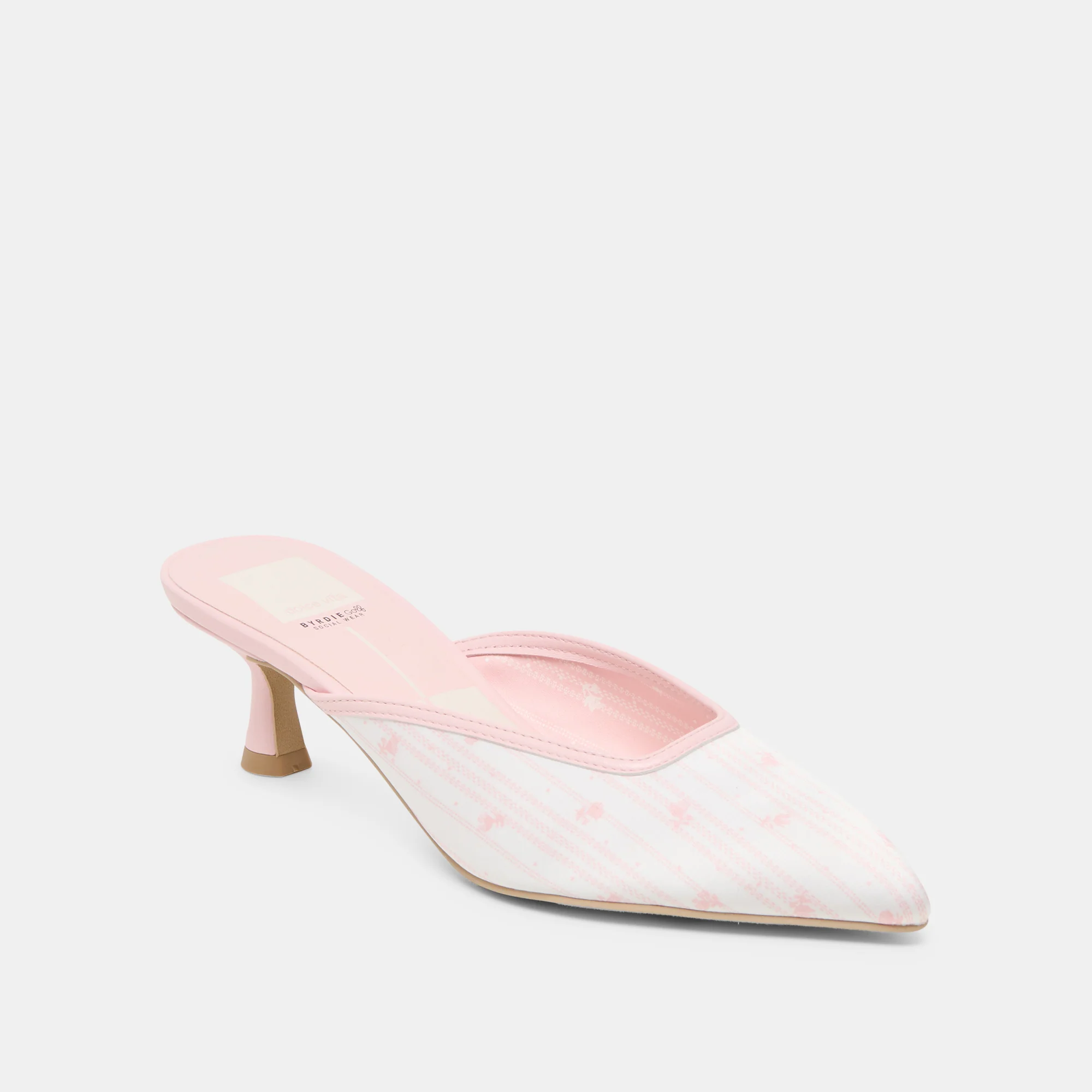 CLEO X BYRDIE GOLF WIDE HEELS PINK FLORAL SATIN 11 CLEO X BYRDIE GOLF WIDE HEELS PINK FLORAL SATIN