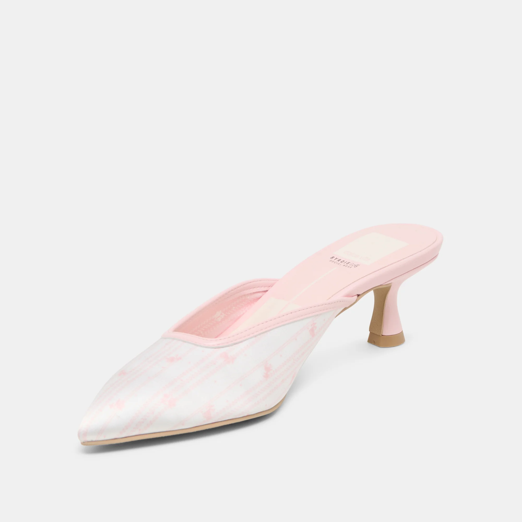 CLEO X BYRDIE GOLF WIDE HEELS PINK FLORAL SATIN 13 CLEO X BYRDIE GOLF WIDE HEELS PINK FLORAL SATIN