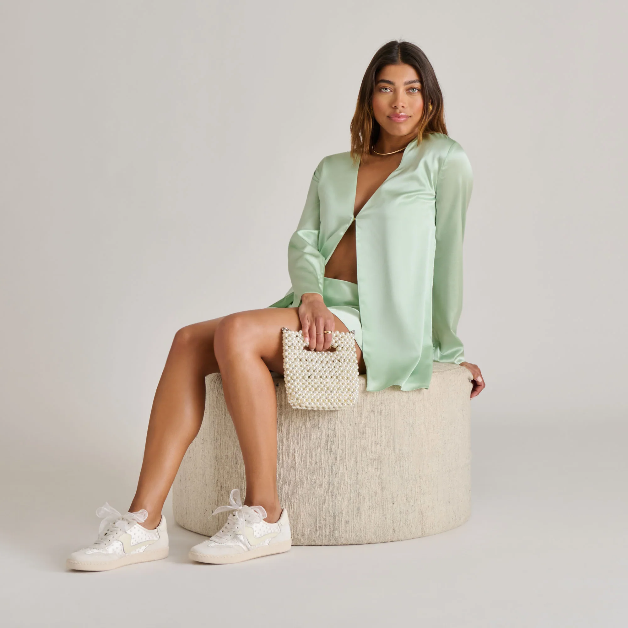 NOTICE PEARL SNEAKERS OFF WHITE SATIN 15 NOTICE PEARL SNEAKERS OFF WHITE SATIN